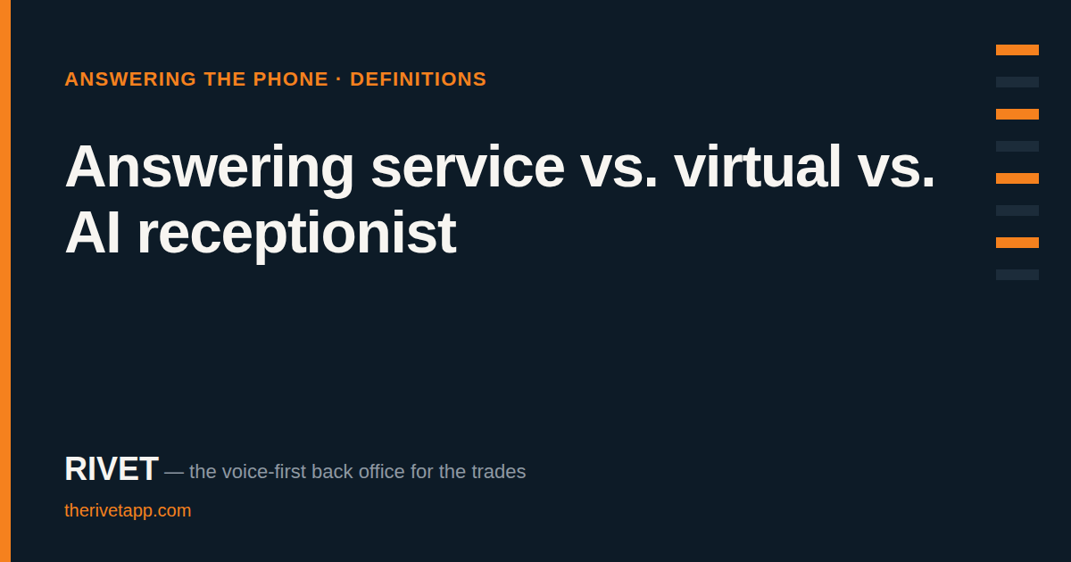 Title card: Answering service vs. virtual vs. AI receptionist.